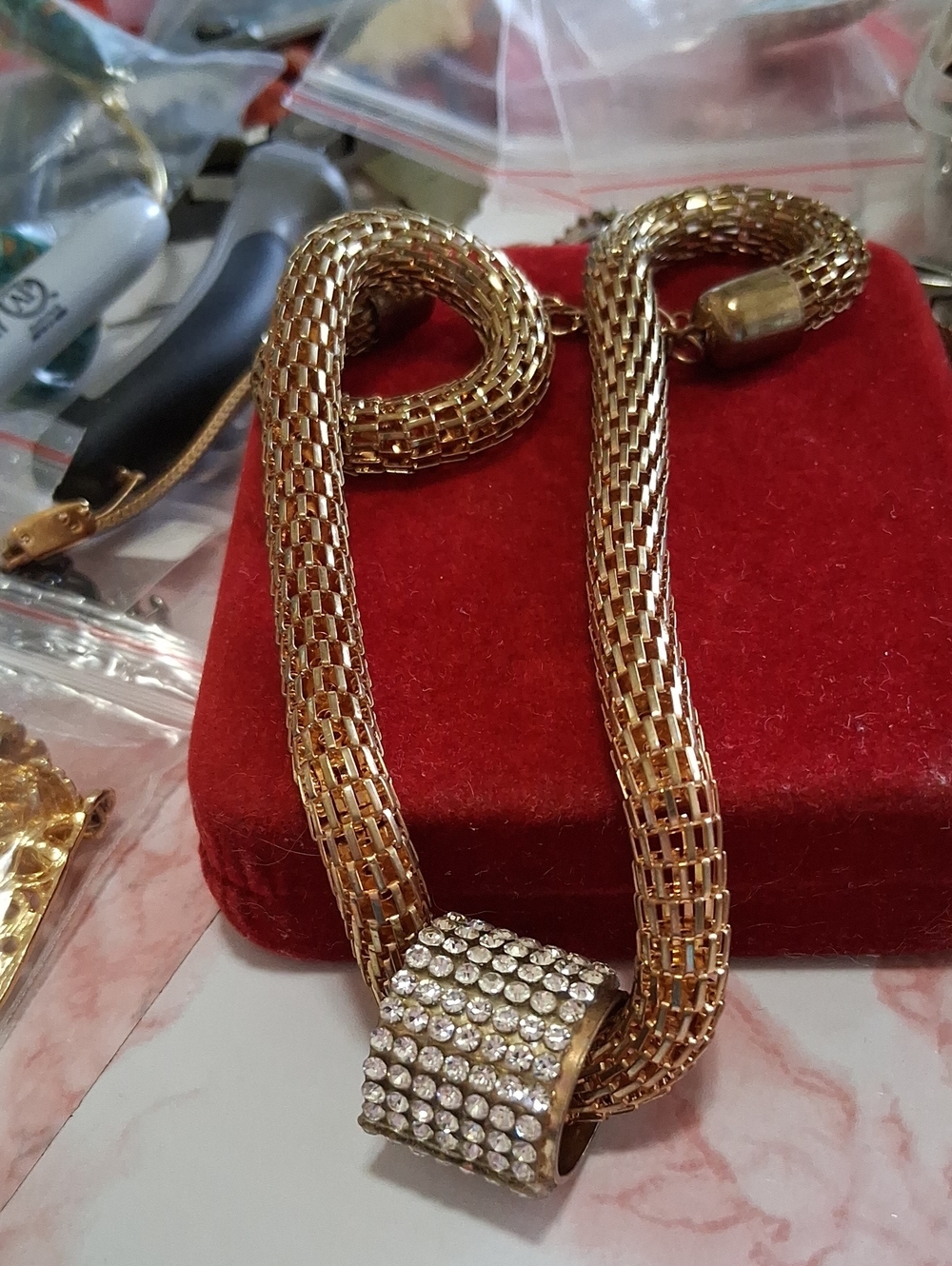Source Unknown Gold-Tone Chain Necklace with Crystal Pavé Slide